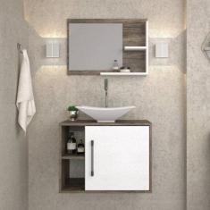 Conjunto para Banheiro Gabinete com Cuba Folha L38 e Espelheira Laura 