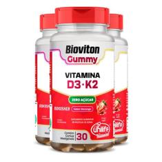 Kit 3 Gummy Vitamina D3 + K2 Morango Unilife 30 gomas
