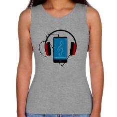 Regata Feminina Headphone Smartphone - Foca na Moda, Cinza, GGG