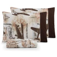 Jogo de cama Queen 3pç estampado ponto palito 100% algodão - SAFIRA EN