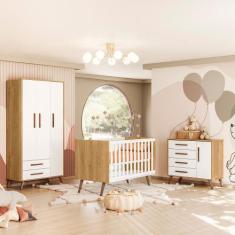 Jogo De Quarto Completo Infantil Bebê Guarda Roupa 3 Portas Cômoda 4 G