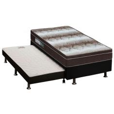 Cama Box C/Auxiliar Solteiro: Colchão Ortopédico Ortobom Light + Base Crc Courano Black(88X188)