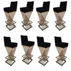 Kit 08 Banquetas Luma Base De Ferro Sued Preto D'classe Decor