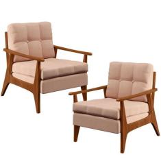 Kit 02 Poltronas Decorativas Para Sala de Estar Encosto Ripado Emília 