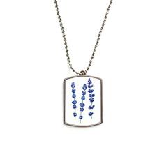 DIYthinker Colar de animais de estimação com pingente de corrente de aço inoxidável com flor de lavanda azul