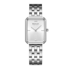 BOCCI Relógio masculino de quartzo, pulseira de aço inoxidável, impermeável, movimento japonês, casual, analógico, Prateado - Branco
