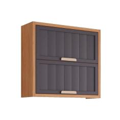 Armário Aéreo Cozinha Modulado Estela c/2 Portas Basculantes Ripada 80 cm Freijo/Titanium - MGM