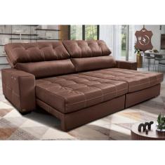 Sofá de Couro Elétrico Retrátil 3,15m Molas Ensacadas Cama inBox Gran Majesty Caramelo