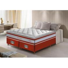 Conjunto Cama Box Queen de Molas Ensacadas D33 com Pillow Top Cama Inbox Select 158x198x70 Vermelho