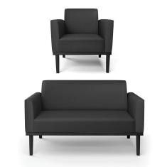 Sofá Namoradeira Com Poltrona Base De Madeira Fixa Preto Marisa Corino Preto D03 - D\`rossi