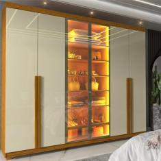 Guarda-roupa Casal 6 Portas com Pés com Led Imperatriz Reflecta Naturale/off White