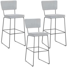 Kit 03 Banquetas Alta Para Cozinha Sala De Jantar Base Em Aço Allana L