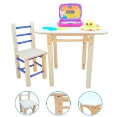 Mesa Com 1 Cadeira Infantil De Madeira MDF Maciça Resistente - Janets,