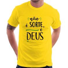 Camiseta Não é sorte, é Deus - Foca na Moda, Amarelo, GGG