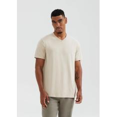 Camiseta Básica Masculina Manga Curta Regular Decote V World, XG, Bege