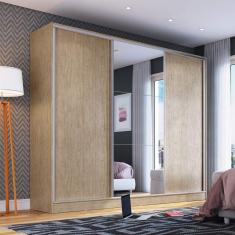 Guarda Roupa Casal 3 Portas 1 Espelho 100% MDF London Yescasa Nogal