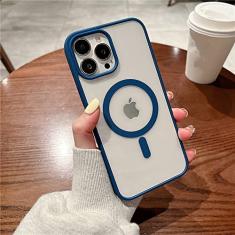 Estojo de carga magnética sem fio transparente para iPhone 14 13 11 12 Pro Max X XR XS Silicone Bumper Clear Hard PC Cover, azul marinho, para iPhone 14