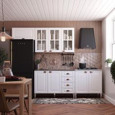 Armário de Cozinha Compacta 4 Peças com Vidro e Tampo Cooktop Agatha Luciane Móveis