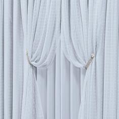 Cortina Monte Real 2,00M X 1,70M Tecido Blackout Voal Trabalhado Xadrez Sala Quarto - Gelo