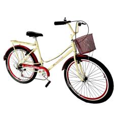 Bicicleta aro 26 feminina tipo ceci com cesta 6 marchas mary
