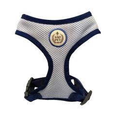 Peitoral para Cachorro colete acolchoado forrado Grid São Pet Azul Marinho e Cinza