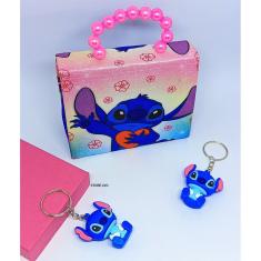 Kit Bolsa Infantil Menina Mini Bag Disney Lilo Stitch Alça Pérola  + Chaveiro com Boneco Miniatura Stiitch 3D Presente