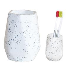 Porta Escovas E Pasta De Dente Hexagonal  Peônia Artesanal De Cimento Com Granilite