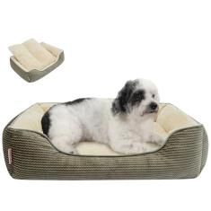 Miguel Cama para cães com almofada/travesseiro removível para cães médios e pequenos, cama lavável para animais de estimação com lateral fácil de lavar, cama retangular grande para gatos internos com
