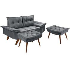 Sofa Namoradera Bariloche 2 Lugares em Suede + Duas Banqueta - Essenci