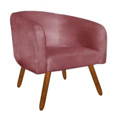 Poltrona Stella Suede Rose Pés Palito Castanho Drossi - CASA DO PUFF