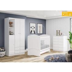 Quarto de Bebê Completo Berço Mini Cama Guarda Roupa 3 Portas 2 Gavetas e Cômoda 5 Gavetas Bala de Menta Henn