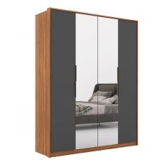 Guarda-Roupa Casal com 2 Espelhos Attore 4 PT 3 GV Amêndola e Grafito 