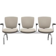 Cadeira Longarina 3 Lugares Aeroporto Recepção Cromado Baixa Flexi P03 Vinil Bege - Lyam