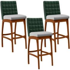 Kit 03 Banquetas Altas Cozinha Sala Jantar Fixa Mila L02 Facto Verde M