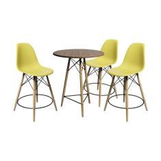 Conjunto Mesa Bistrô Eames Eiffel Amêndoa Com 3 Banquetas Amarelas De Madeira - Cor: Marrom