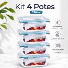 KIT 4 Potes de Vidro Retangular com Tampa Hermética 370ml - Casa Linda
