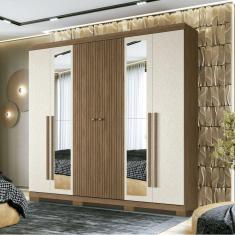 Guarda Roupa Casal Ripado 6 Portas 4 Gavetas com Espelhos e Pés Antony Jatobá/Areia