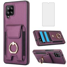 Asuwish Capa de telefone para Samsung Galaxy A42 5G com protetor de tela de vidro temperado capa carteira e suporte de anel fino suporte para cartão acessórios de couro para celular de crédito A 42 G5