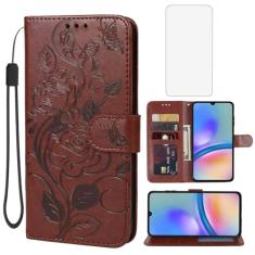 Vavies Capa para Galaxy A34 5G, capa carteira para Samsung A34 5G SM-A346E com protetor de tela de vidro temperado, capa de couro floral com suporte para cartão de crédito para Samsung Galaxy A34 5G