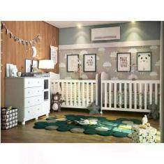 Quarto de Bebê Irmãos com 2 Berços e Cômoda com Janela 100% MDF Uli Mó