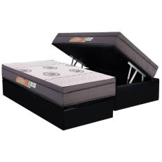 Cama Box Baú Solteiro: Colchão Anatômico Polar D28 Orthopremium Grey + Base Crc Suede Black (88x188)