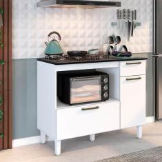 Balcão Para Cooktop 5 Bocas 2 Portas 1 Gaveta Branco Lacca Master Zanzini