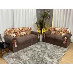 Sofá 2 e 3 Lugares Marrom com Floral 603/66 Viena - Alpoim