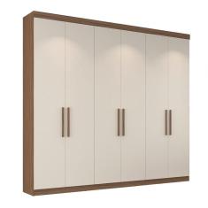 Guarda-Roupa Casal Édez Luna, 6 Portas de Bater, Off White e Nogueira, 233 cm