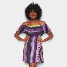 Vestido Água Viva Curto Ombro A Ombro Tie Dye, Estampado, P