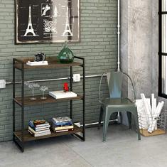 Estante Multiuso 3 Prateleiras 104x80cm Estilo Industrial, Compace, Kuadra, Carvalho Dark/Est.Preta