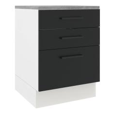 Balcão Madesa Agata 60 cm 3 Gavetas - Branco/Preto