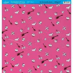 Papel Scrapbook Litoarte 30,5X30,5 Sd-070 Caveira Guitarra Pink