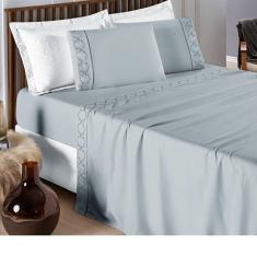 Jogo de Lençol King size 4 Peças Bordado Micropercal 300 Fios Infinity - Branco