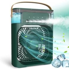 Ventilador Portátil de Mesa Mini Ar Condicionado Umidificador Climatizador Led Água e Gelo 3 Velocidades Led Verde
